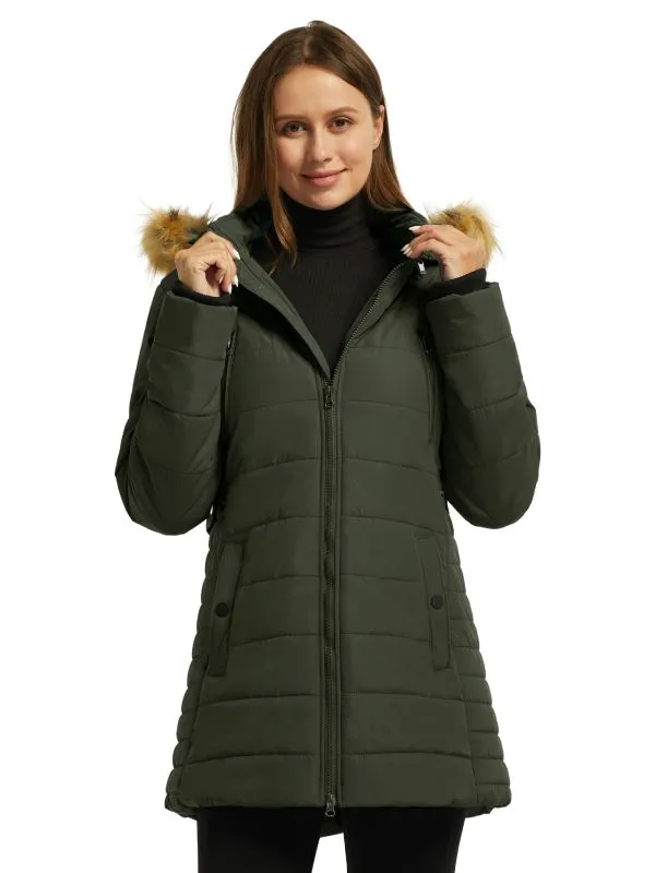 Womens Winter Coat Warm Puffer Jacket With Faux Fur Hood