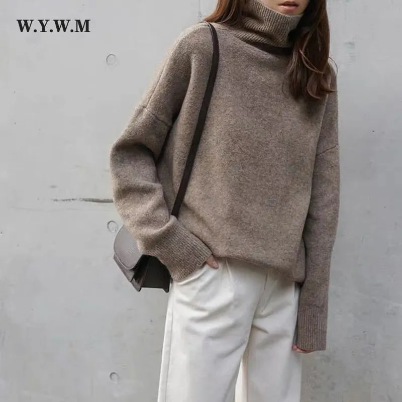 WYWM Turtle Neck Cashmere Sweater Women Korean Style Loose Warm Knitted Pullover 2021 Winter Outwear Lazy Oaf Female Jumpers